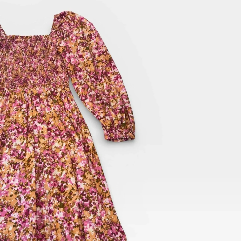 J. Crew Pink Floral Fit & Flare Long Sleeve Midi Dress 100% Cotton XSMALL
